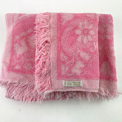Vintage Stevens Utica Two Tone Pink Flower Paisley Bath Towels Set of 2 Retro