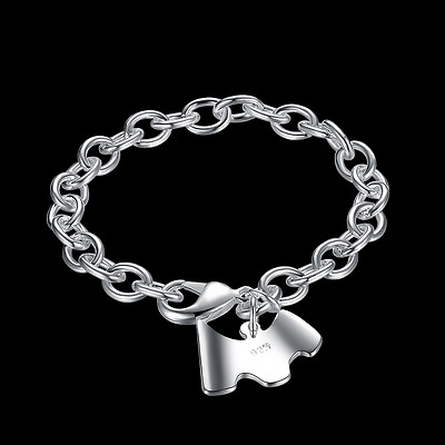 925 Stamped Sterling Silver Filled SF Dog Pendant Charm Bangle Bracelet BL A313