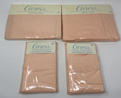 Vintage Stevens MERVYN#x27;S CARESS PEACH TWIN Flat and Fitted SHEETS Plus Cases