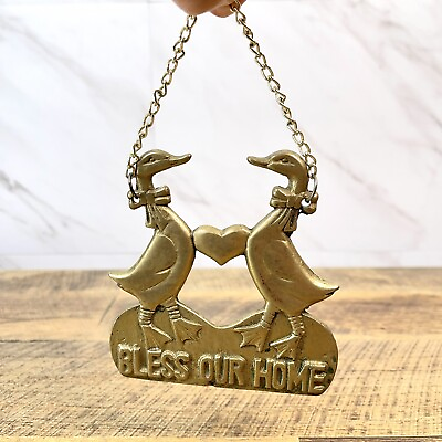 Vintage Brass Wall Door Hanger”Bless Our Home”