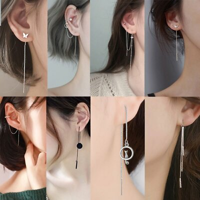 #ad 2024 Silver Butterfly Long Tassel Chain Drop Earrings Line Womens Jewellery