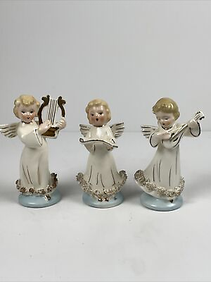 #ad Vintage CHASE White Christmas Spaghetti Angels Figurine Japan 5quot; Set of 3