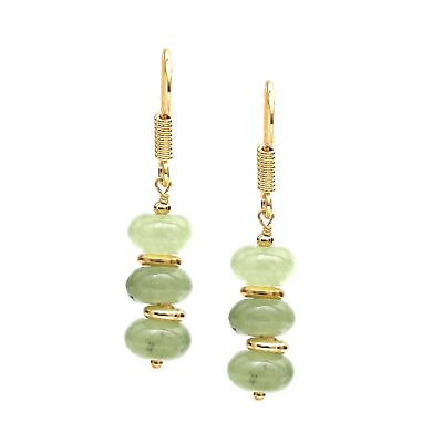 #ad Gempires Prehnite Rondelle Beads Earrings Dangling Light Green...