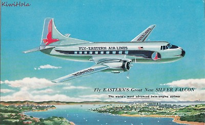 #ad Postcard Airplane Fly Eastern#x27;s New Silver Falcon