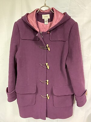 #ad L.L. Bean Womens Wool Blend Toggle Hooded Coat Size Medium