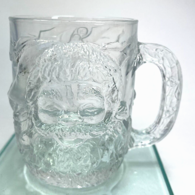 Luminarc Glass USA Clear 3D Santa Claus Christmas 10 oz Thick Embossed B3