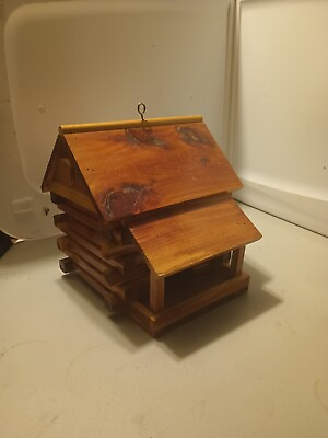 Antique Wood Log Cabin Hand Made Primitive Folk Art Bird feeder Vintage