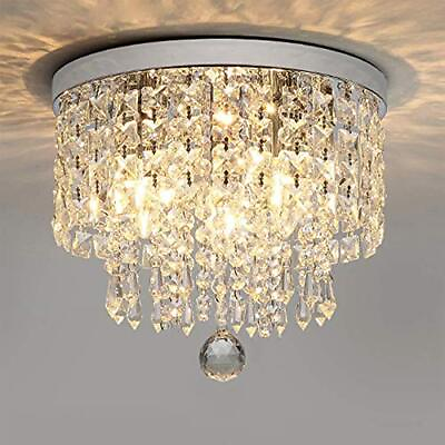 #ad 4 Lights Crystal Flushmount Chandelier Fixture Crystal Ceiling Lamp Modern ...