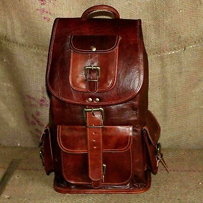 Women#x27;s LARGE Real Vintage Leather Backpack Brown Travel Laptop Rucksack Gym Bag