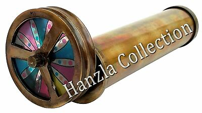 #ad Vintage Antique Brass Double Rotating Wheel Stained Glass Kaleidoscope Handmade