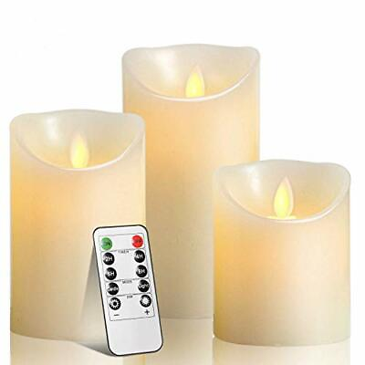 Candles Set Of3 Luminara Flameless LED Timer Remote WAX Pillar Ivory Moving Wick