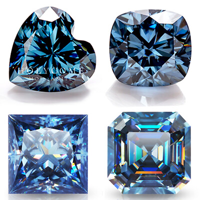 #ad Original Blue Moissanite Loose Stone Princess Round Brilliant Cut For Jewelry