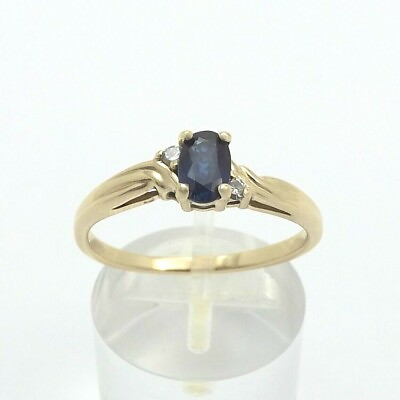 #ad 14k Gold Sapphire September Birthstone Diamond Bypass Ring Sz8