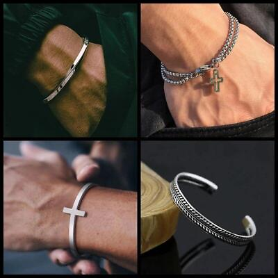 #ad Men Sterling Silver Lucky amp; Wealth Vintage Bracelet Bangle Open Cuff Jewelry