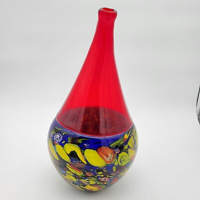 #ad VinTage Heavy Murano Glass Vase Colorful Millefiori base Rare