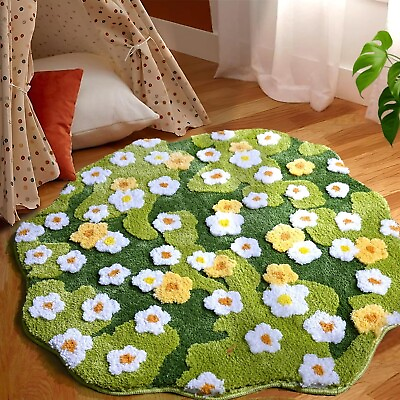#ad Moss Rug Floral Area Rugs Large 3ft Plant Flowers 36 x 36 inch Flowers Moss