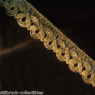 Antique gold metallic lace trim swag brocade braid loops yardage 1quot; wide vtg