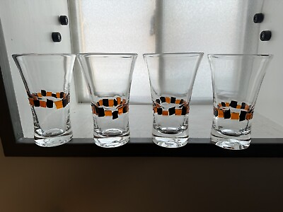 #ad Set Of 4 Highball Glasses Global Amici Harlequin Fresh Black amp; Orange Mosaic