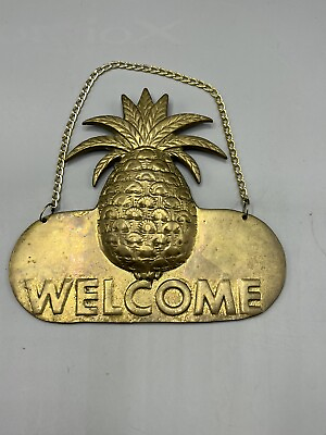 Welcome Brass Pineapple Wall Door Hanger Decor Home Garden Sign
