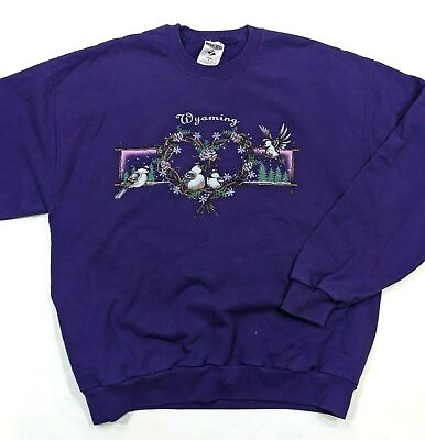 #ad VTG 90s Jerzees Womens Wyoming Souvenir Crewneck Sweatshirt L Oversized Purple