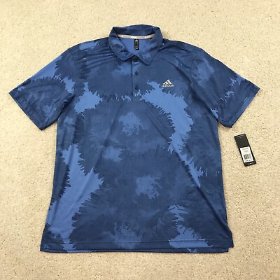 #ad Adidas Golf Mens Large Polo Shirt Mesh Floral New Blue