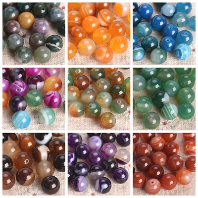#ad Round Natural Agate Stone Gemstone Loose Beads 4mm 6mm 8mm 10mm 12mm 14mm