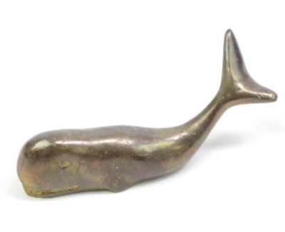 #ad Vintage Small Solid Brass Whale Figurine Paperweight 3.5quot;