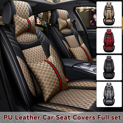 Luxury Leather Front Rear Car Seat Covers 5 Seats Cushion Full Set Universal