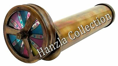 #ad Nautical Brass Antique Double Rotating Wheel Stained Glass Kaleidoscope
