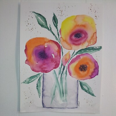 #ad 9x11 Easter Spring Summer Flowers Vase botanical Original Watercolor Painting