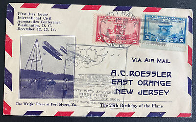 #ad 1928 Kitty Hawk NC USA First Day Cover To East Orange NJ 25th Anniv Wright Bros