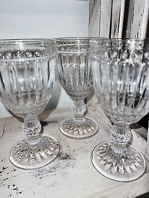 #ad Set Of 3 Vintage Goblet Clear Footed 12 Oz Glasses Global Market Clear Glass