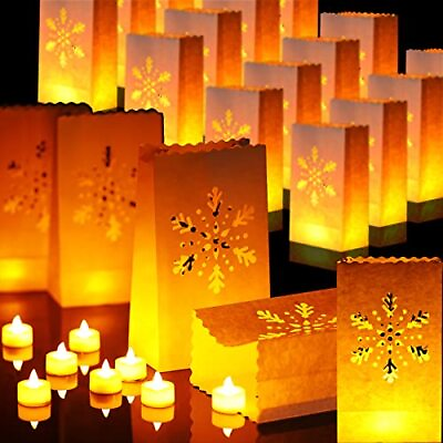 #ad 50 Sets Luminaries Bag With Candles Include 50 Flameless Led Tea Lights Led Teal