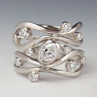 925 Silver Filled Ring Fashion Jewelry Cubic Zircon Women Wedding Ring Sz 6 10