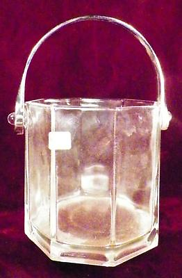 Luminarc Glass Ice Bucket Silvertone Metal Handle 8 Sided Barware Orig Label