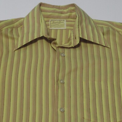 #ad #ad Vintage 60s 70s Hampshire House Button Shirt Yellow Vertical Striped Mod Medium