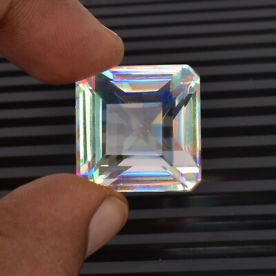 #ad 60.00 Ct Square Faceted Cut Mystic Topaz Multicolor Gemstone For Ring amp; Pendant