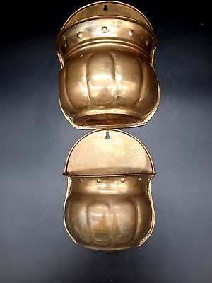 Vintage Pair Of MCM Brass Wall Pocket Planters
