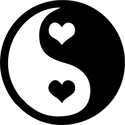 #ad YIN YANG with HEARTS Vinyl Decal 150mm