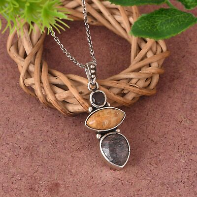 #ad Designer Necklace Pendent Multi Stone Gemstone 925 Silver Jewelry Gift For Her