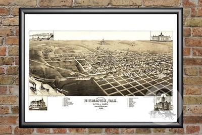 #ad Old Map of Bismarck ND from 1883 Vintage North Dakota Art Historic Decor