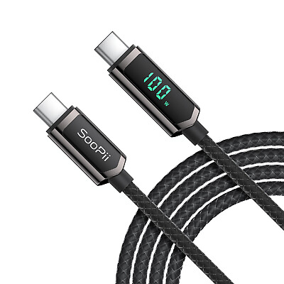 SooPii 100W USB C to USB C Cable Nylon Braided Cable with LED Display