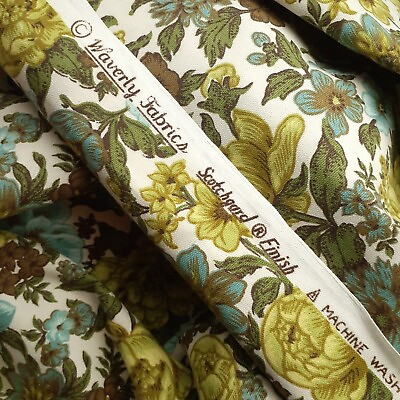 #ad vintage waverly floral upholstery fabric Scotchgard Asheville Flowers Vat 2 Yds