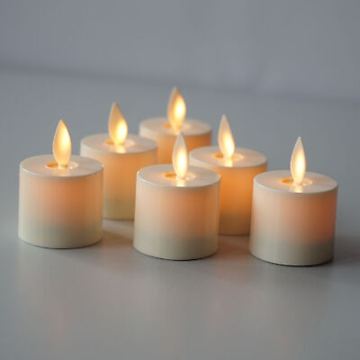 Set of 6 Luminara Flameless LED Tealight Candles Ivory Moving Flame Tea Lights