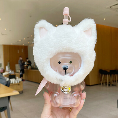 #ad Starbucks 2021 sakura Season Pink Cat Bear Glass Large Capacity Straw Water Cup