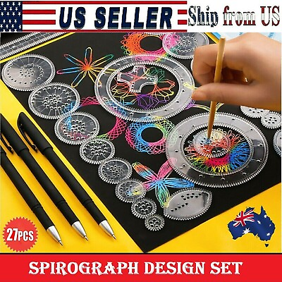 #ad 27 Piece Original Spirograph Design Set Tin Draw Drawing Kids Art Craft Create