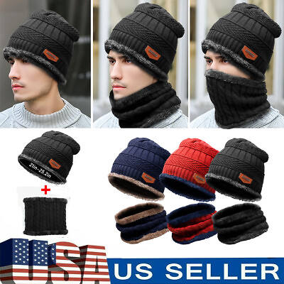 #ad Winter Warm Knit Hat Scarf Set Ear Head Neck Cover Ski Beanie Cap Men Women Kids