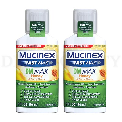 #ad Mucinex Fast Max Maximum Strength DM MAX Honey amp; Berry Flavor 6 oz Lot of 2