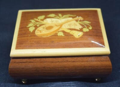 Swiss Music Box Marquetry Inlay Brass Feet Made in Italy. Plays memories.