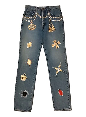 #ad Edwin Vintage London Slim Jeans Painted Rhinestones RARE Women’s True Sz 31 X 33